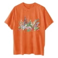 thumbnail image 6 of LEBONYARD Plus Size Womens Tops,Women's Fashion Summer Round Neck Drop Sleeves Leisure Short Sleeve Flower Printing Tops Orange XL, 6 of 7