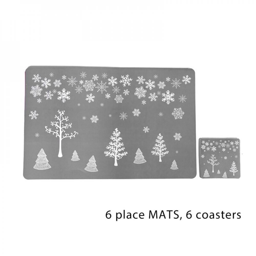 6 Pcs Merry Christmas Placemats and 6 Coasters Sets Red Christmas Tree PVC Non Slip Heat-Resistant Waterproof Washable Xmas Place Mats for Kitchen Dining Table Home Holiday Decoration