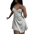 thumbnail image 4 of xiaxaixu Robe Nuisette pour Femmes, Bretelles Spaghetti Col en V Dentelle Patchwork Robe d'Été Mini Clubwear, 4 of 9