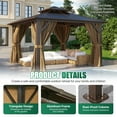 thumbnail image 4 of Clouddwell 12'x12' Hardtop Gazebo - Polycarbonate Double Roof with Netting & Curtains for Patio, Garden Sun Protection,Browm, 4 of 6