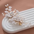 thumbnail image 5 of MIALLO White Polymer Clay Flower Hair Clip, Golden Metal Leaf Headpiece with Rhinestone Accents, Delicate Hairpiece for Women Girls Brides, 5 of 8