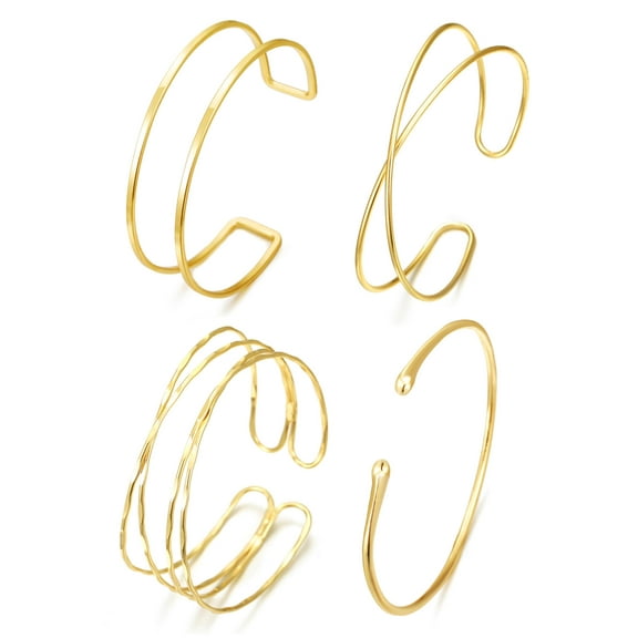 4PCS Arm Cuff Jewelry for Women, Gold Arm Cuff Upper Arm, Minimalist Arm Cuff Bracelet, Upper Arm Cuff Bangle, Adjustable Coil Armband Set Jewelry