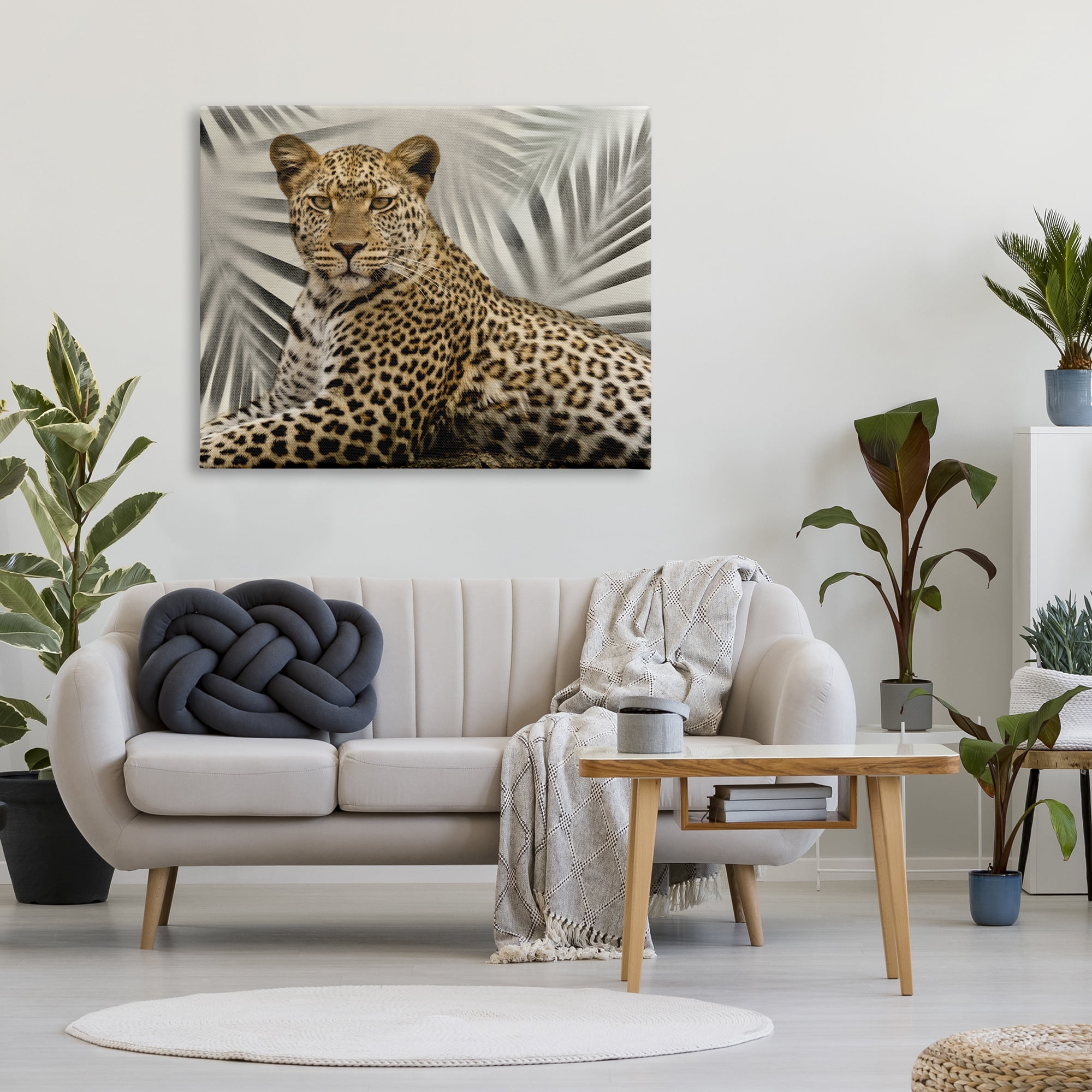 Stupell Industries Leopard with Palm Fronds Animals & Insects Painting Gallery Wrapped Canvas Art Print Wall Art, 48 x 36