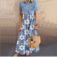 thumbnail image 1 of EIMELI Robe Chemise Longue Maxi Grande Taille pour Femmes, Robe Tunique en Denim à Boutons, Robe Chemise Kaftan, Robe Ample Évasée, Bleu Foncé 3TG, 1 of 2