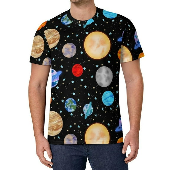 T Shirt For Men Cute Space Design Planets Art Couple Popular Beach Pattern Tees Short Sleeve Basic O