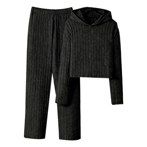 EnJoCho Girls 2 Pieces Outfits Ribbed Knit Hoodies Flare Pants Sweatshirts Sweatpants Kids 𝖳racksuits 8-14 Years Casual Set Comfy Loung𝖾 𝖠thletic Teenager