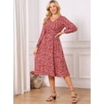 thumbnail image 2 of DARING DIVA Fall Long Sleeve Midi Floral Boho Dress S Red, 2 of 7