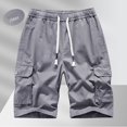 thumbnail image 2 of OSOLU Solid Color Men's Cozy Twill Cargo Shorts Cotton Drawstring Stretch Summer Short With Pockets Fashionable Classic Leisure Bottoms, 2 of 4