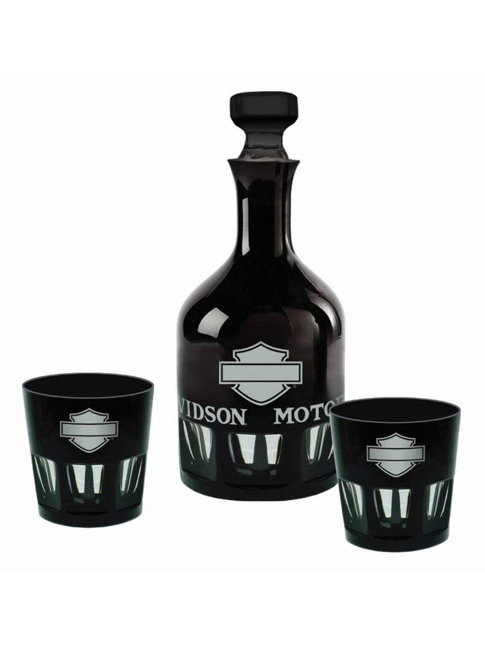 HarleyDavidson Silhouette Bar & Shield Decanter Set, Midnight Black