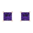 thumbnail image 3 of Clara Pucci 1Ct Natural Amethyst Princess Cut VVS1 Push Back Stud 18k Solid hypoallergenic Gold Designer Earrings For February, 3 of 7