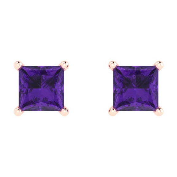 0.5 ct Push-Back Stud Earrings for Women | 3.5mm Princess Cut Natural Amethyst | 18K Rose Gold