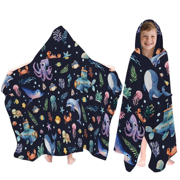 Toalla Fiwbnasz Ocean con capucha para niños, 76 x 127 cm, diseño animal