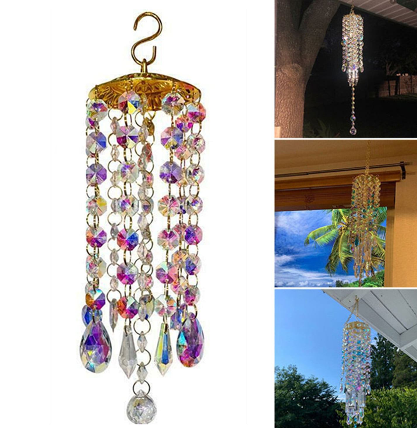 Crystal Clear Chandelier Wind Chimes Outdoor Porch Yard Garden Patio 