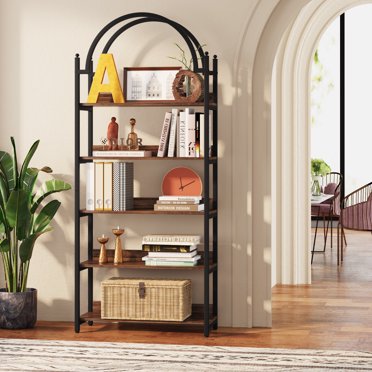 Household Essentials 5 Tier Tall and Narrow Tower Bookshelf, Black ...