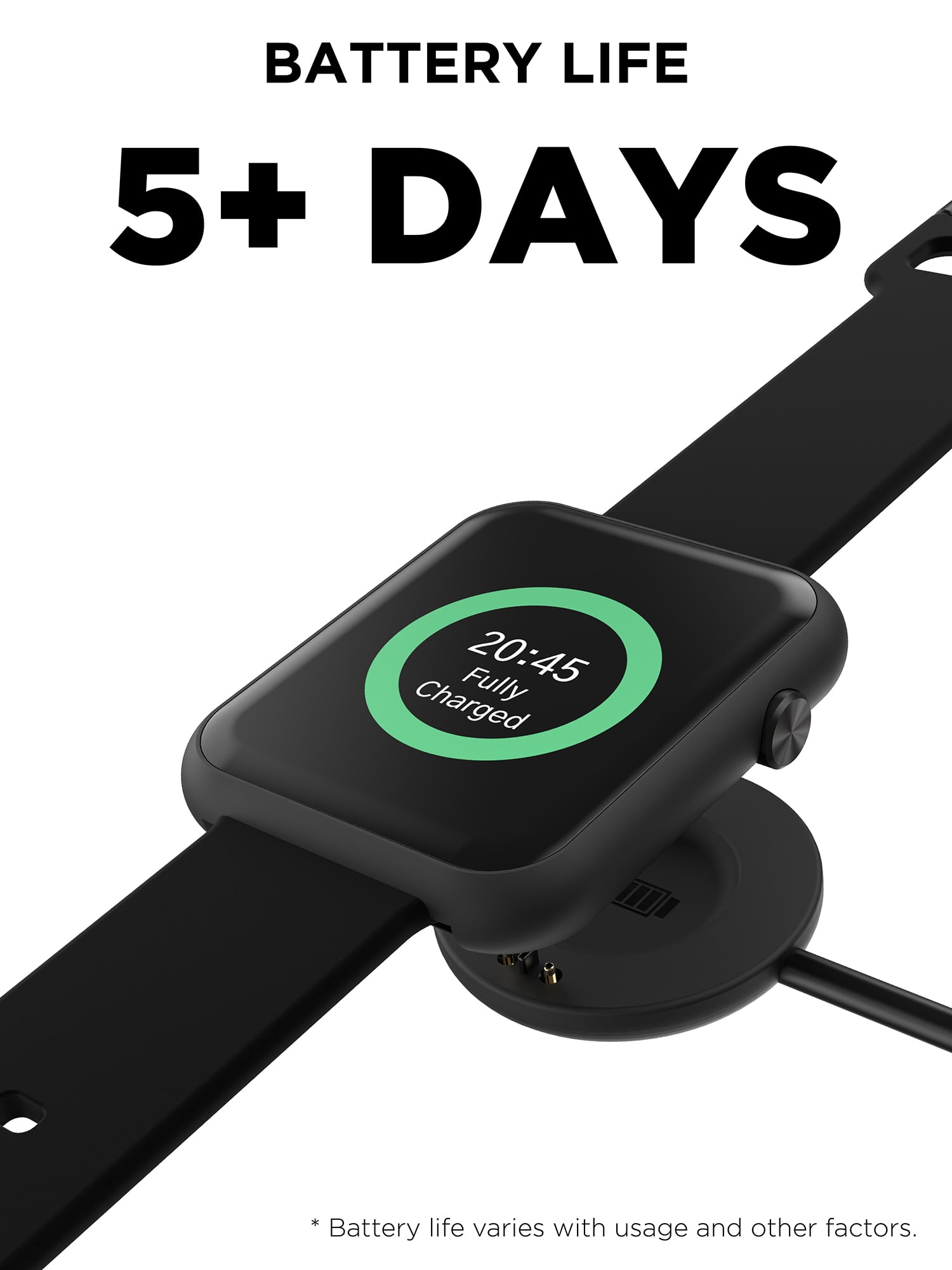 iTech Fusion 3 Unisex Adult Rectangular Smart Watch, Black, Silicone Strap