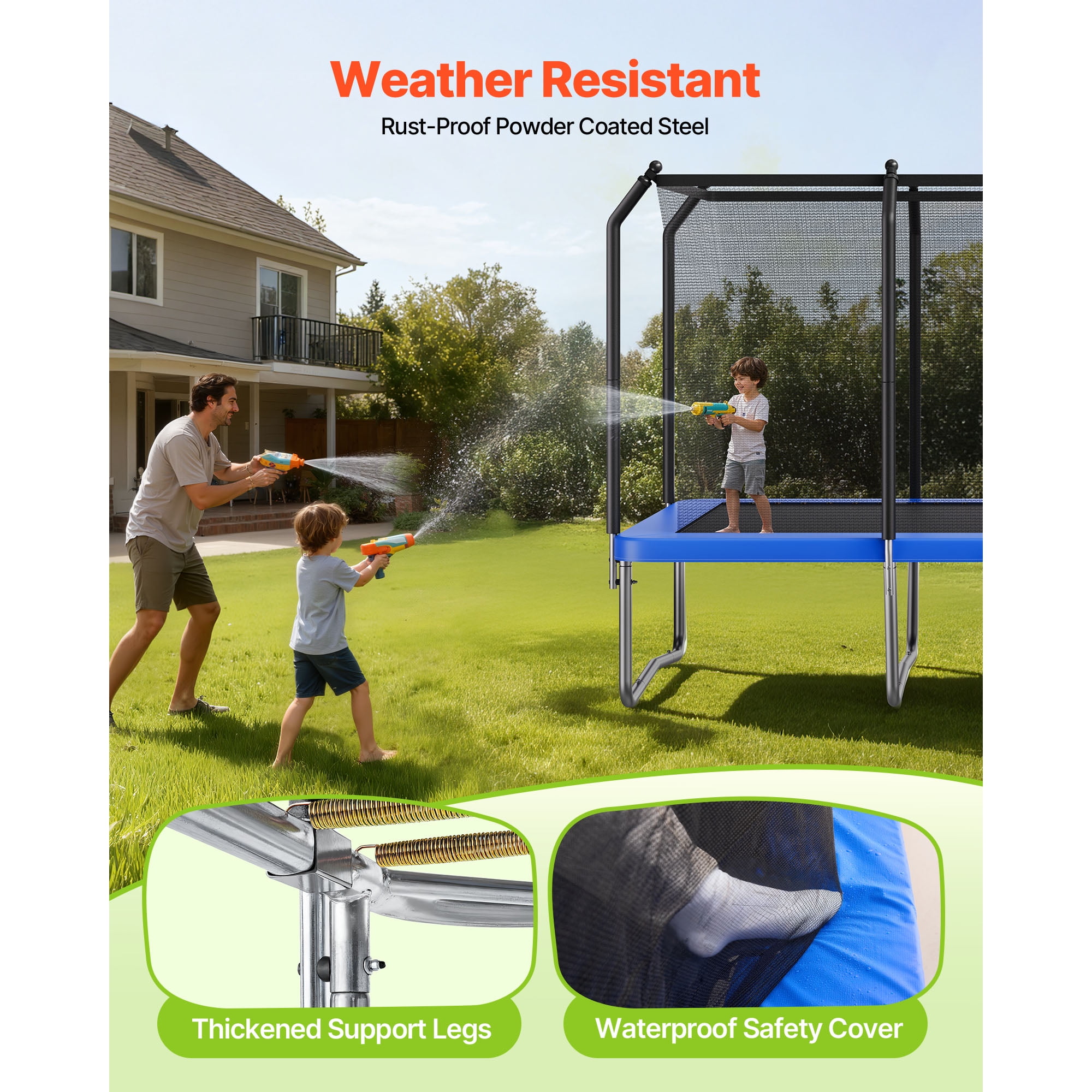 KFFKFF Outdoor Rectangle Trampoline, 8 x 14FT Recreational Trampoline with Safety Enclosure Net, ASTM Certified, 265 lbs Weight Limit, Durable Anti-Rust Design for Kids and Adults