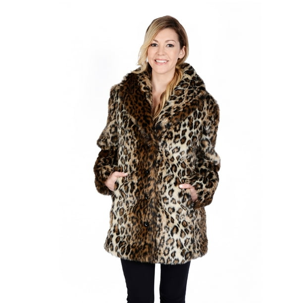 Excelled Women's Leopard Faux Fur Blazer Coat