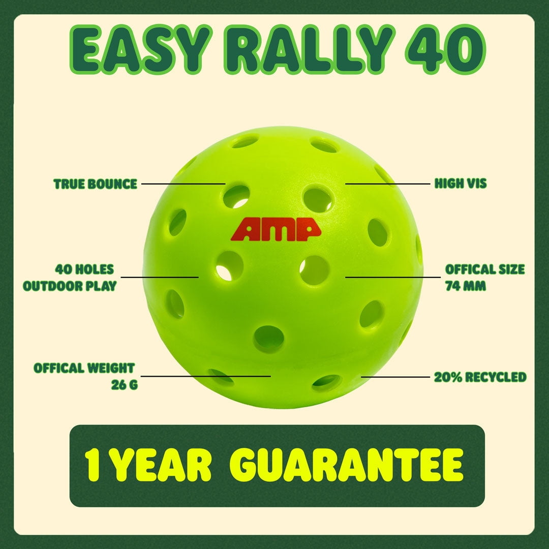 AMP Easy Rally 40 Outdoor Pickleballs, 6 Pack, 40-Hole, Neon Yellow-Green