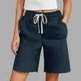 thumbnail image 2 of Yievot Knee Length Bermuda Shorts for Women Cotton Drawstring Elastic Waist Casual Shorts for Athletic Hiking Workout, 2 of 6