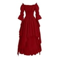 thumbnail image 4 of Women's Fashion Long Sleeve,Women's Vintage Solid Color Lace Collar 3/4 Sleeve Cos Dress Red, 4 of 7