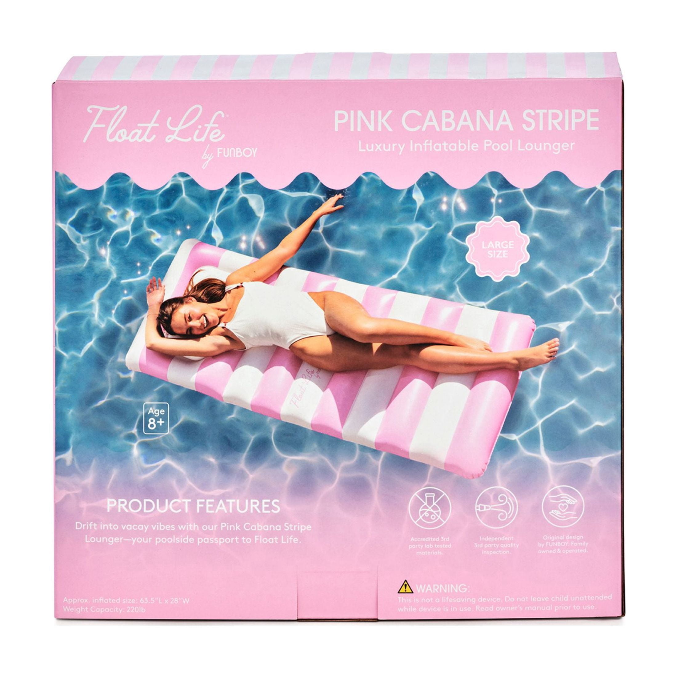 (2 pack) Float Life by FUNBOY Pink & White Striped Palm Pool Float Lounger, Oversized Design, Adults or kids Ages 8+