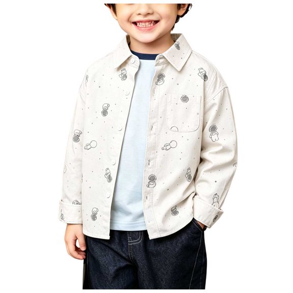 RFQWOVSR Boys' Long Sleeve Cotton Shirt with Print for School Wear
