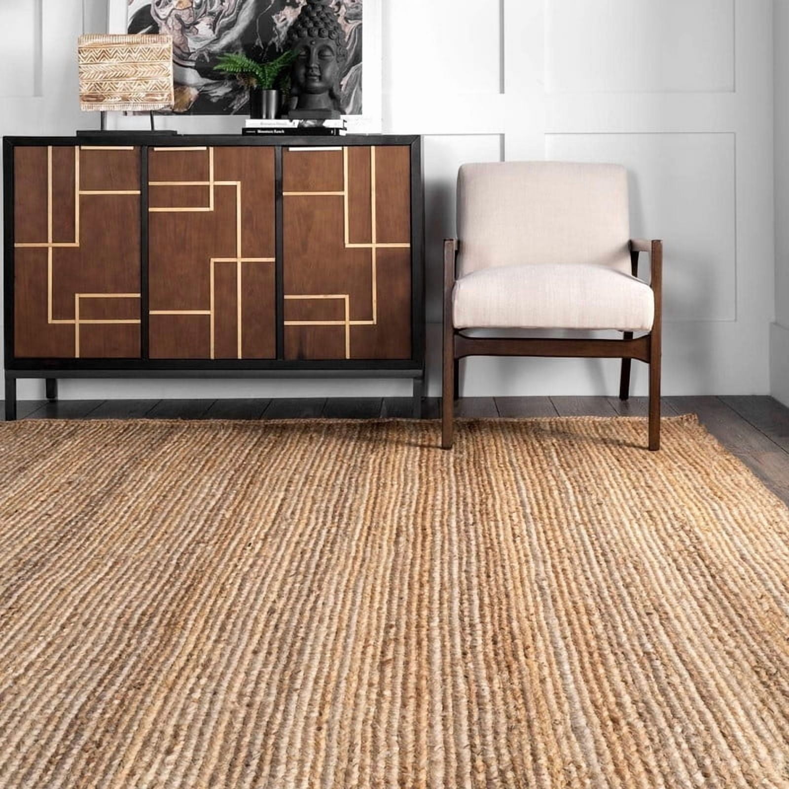 7x9 Ft Natural Jute Area Rug, Hand-Woven Farmhouse Boho Style, Durable & Pet-Friendly Rug for Living Room, Dining Room, Bedroom and Hallway etc.