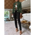 thumbnail image 4 of Women Argyle Cable Cardigan Light-Weight Cropped Coat Stand Collar Long Sleeve Metal Button Fall Jackets Green XL, 4 of 8