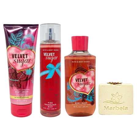 Bath & Body Works Velvet Sugar Fine Fragrance Mist Ultimate Hydration Body Cream and Body Wash with a  Creamy Rose Bar Soap