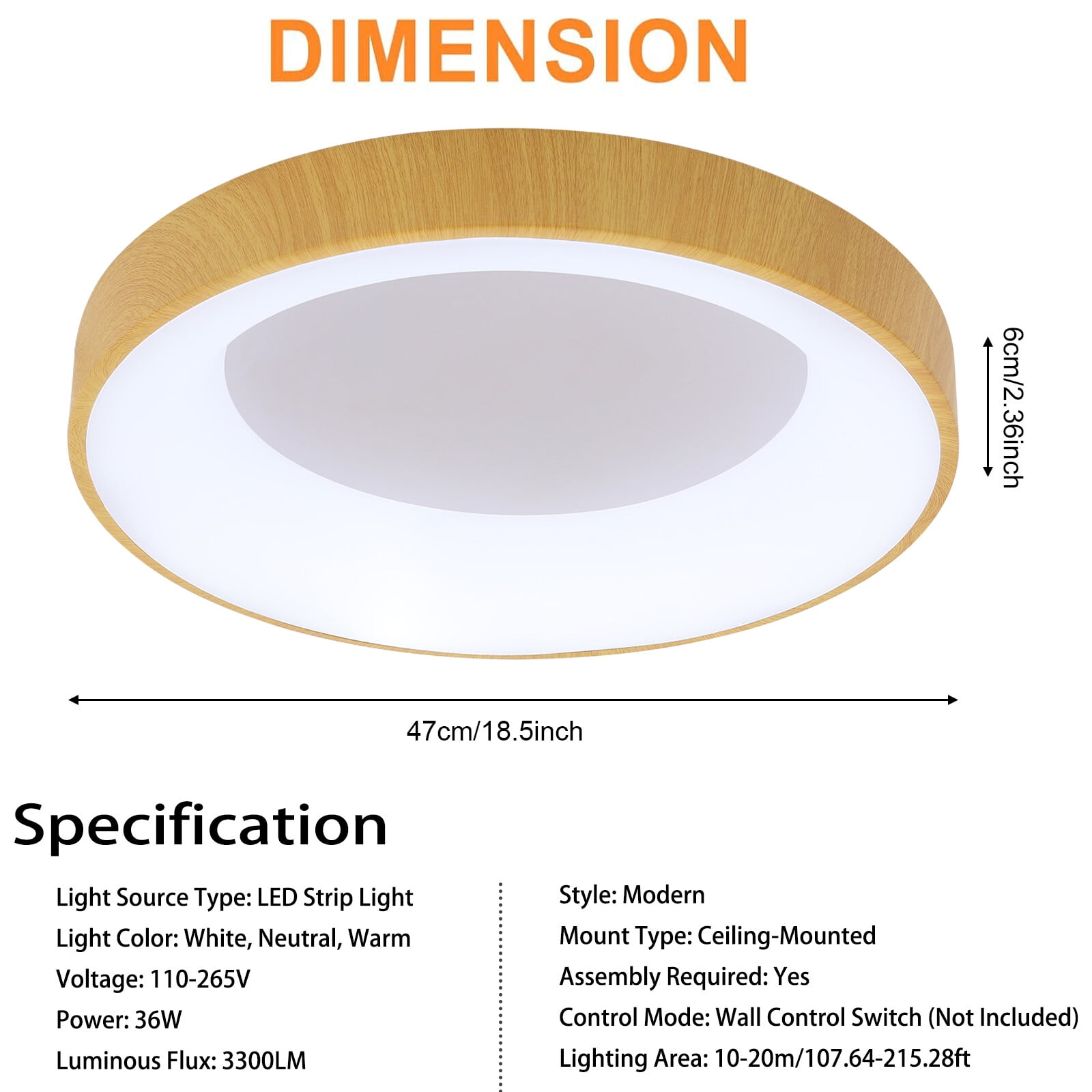 36W Round Ceiling Light Fixture LED Ceiling Light Minimalist Round Ceiling Lamp Dimmable Lighting Fixture