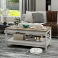 thumbnail image 2 of DWVO 2-Tier Farmhouse Square Wood Coffee Table Center Table for Living Room,Gray, 2 of 7