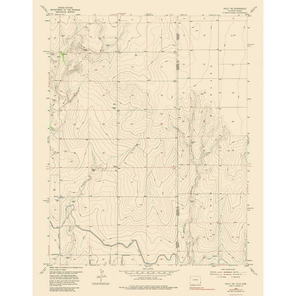 Topographical Map - Holly North East Colorado Quad - USGS 1977 - Vintage Wall Art