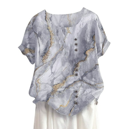 

Scrub T Shirts for Women Shirt Women plus Women Casual Loose Top Shirt Button Plus Size Printed Boho Tanic Shirts Short Sleeve Blouse Top
