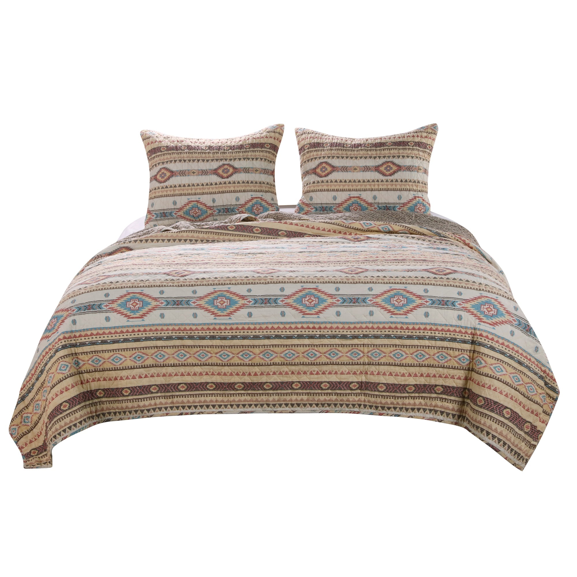 Barefoot Bungalow Phoenix 3-Piece Southwestern Tan Boho Quilt Sets, Queen