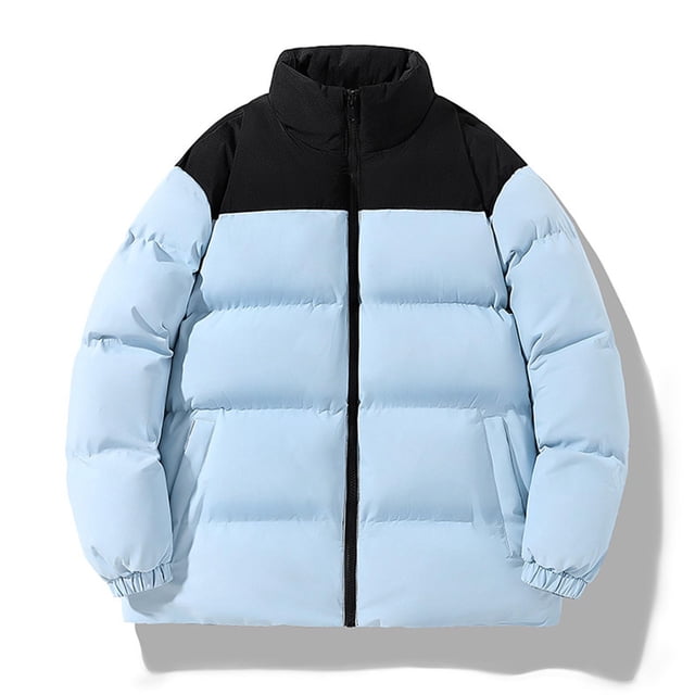 Fankiway Parka à Col Montant Zippée Colorblock pour Femmes Manches Longues Double Poche Mode Décontractée Bleu Ciel 2TG