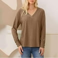 thumbnail image 2 of XuJwPNcy Womens Long Sleeve Eyelet Tops Dressy Casual V Neck Blouses Tunic Fall Fashion Clothes Solid Color Loose Outfits, 2 of 6