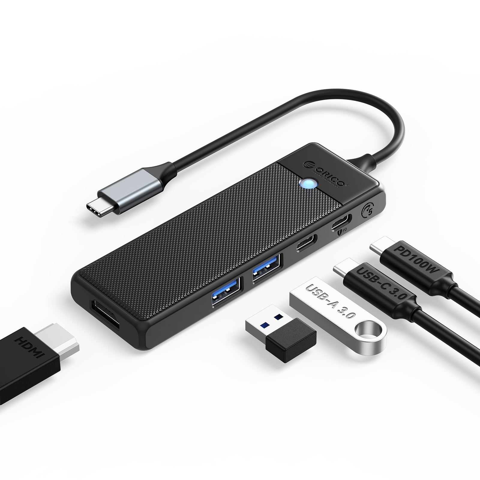 ORICO 5 IN 1 USB C Hub USB C Docking Station Laptop Docking Station with 4K@30HZ HDMI, PD100W, 2 USB A Port, USB C Port HUB For Windows Mac