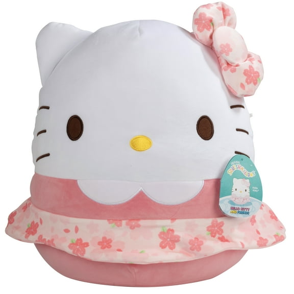 Squishmallows Original Sanrio Large 14-Inch Hello Kitty Summer Floral Dress and Bow Plush - Ultrasoft Official Jazwares Plush - Gift for Kids, Girls & Boys