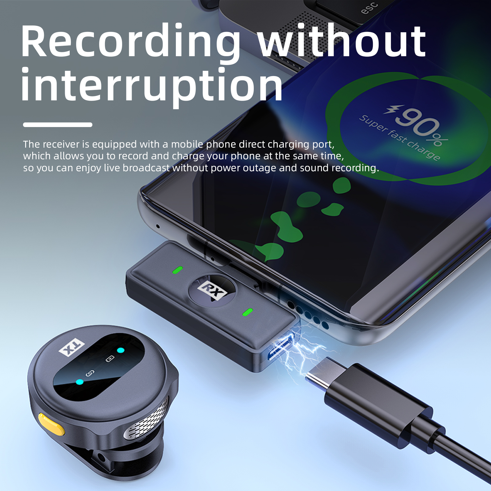 Wireless Microphone, Lavalier Microphone with USB-C for Video Recording, Podcast, ASMR