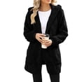 thumbnail image 3 of Chaqueta de Mujer con Cremallera, Bolsillos, Sudadera Larga Extragrande con Capucha, Mangas Largas y Suave, Abrigo de Peluche Cálido Negro XXL, 3 of 10