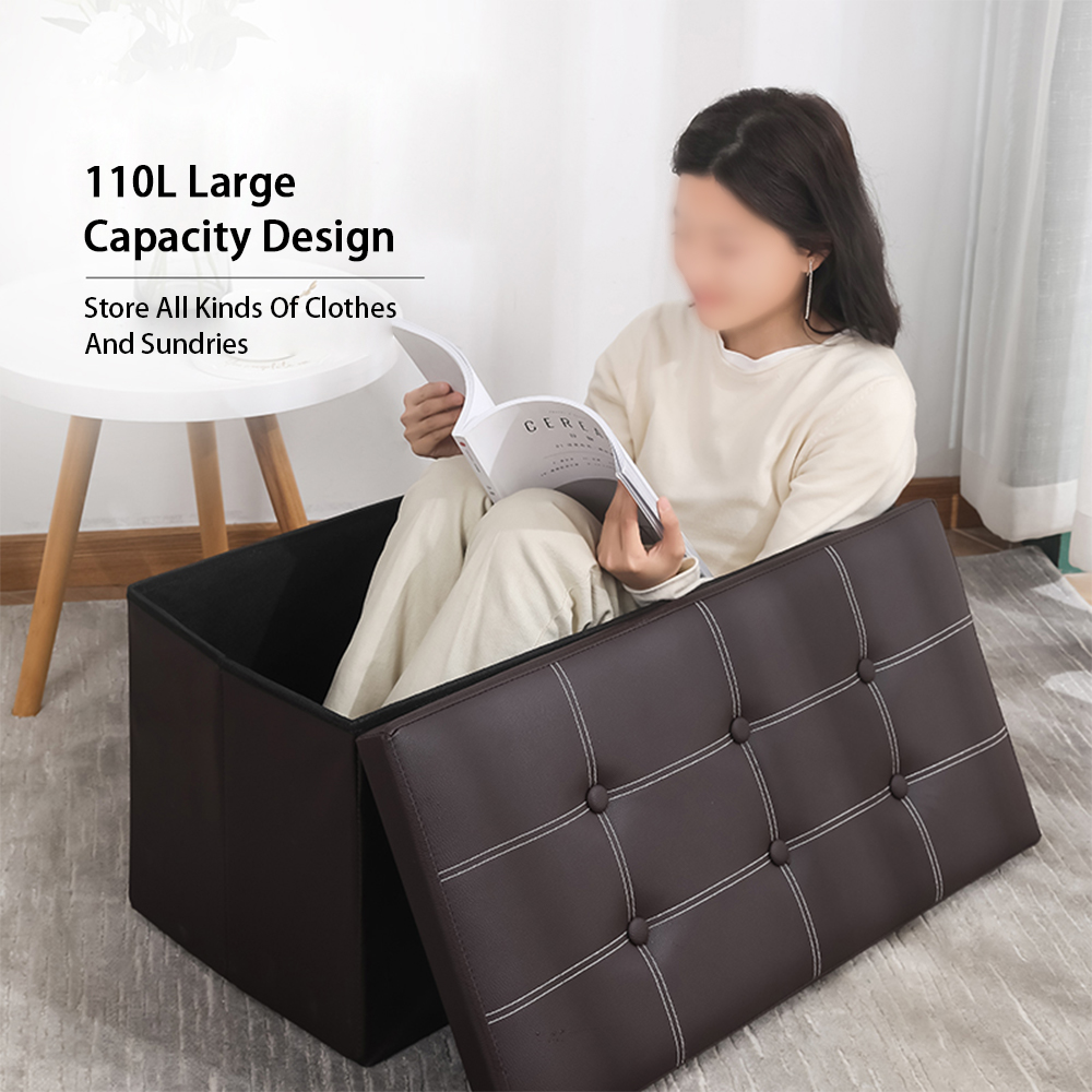 WEPSEN Folding Storage Ottoman Bench, Brown Leather photo 3