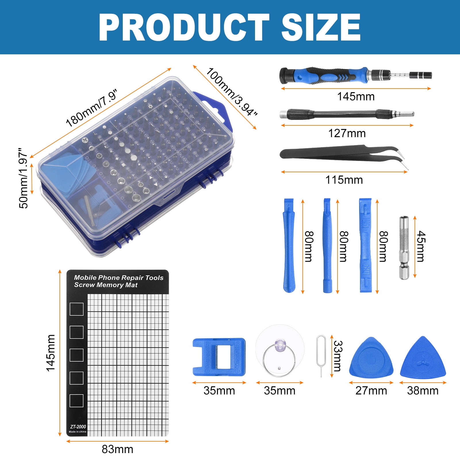 Uxcell 116 in 1 Magnetic Precision Screwdriver Set Electronics Repair Tools Kit with 96 Bits Flexible Shaft and Extension Rod for Cellphone Game Console Laptop PC Computer Camera, Blue