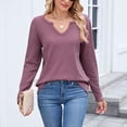 thumbnail image 6 of Waffle Knit Tops for Women, Comdrip Ladies' Fashionable and Casual Autumn and Winter V Neck Casual Long Sleeved Loose T Shirt Top Long Sleeve Tunic Brick Red XL, 6 of 9