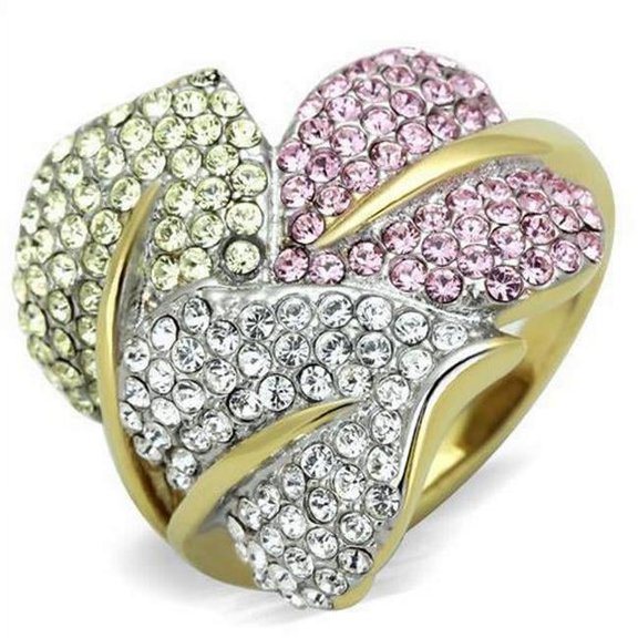 Alamode TK1441-7 Two-Tone IP Gold Ion Plating Stainless Steel Ring with Top Grade Crystal, Multi Color - Size 7