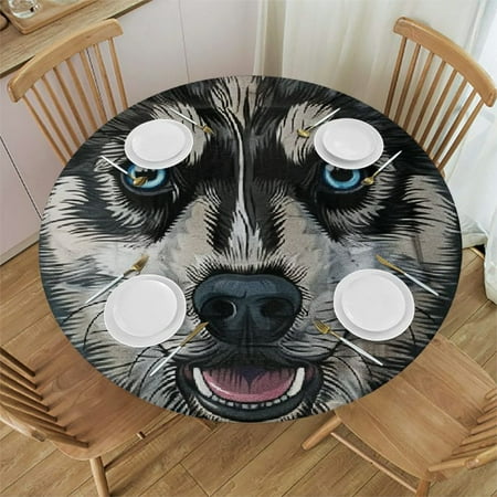 

Patifu Dog Round Table Cover Stain Resistant Washable Indoor Outdoor Tablecloth Kitchen Dining Wedding Parties Full Width Single-Sided Printing 100% Polyester Fiber 31-35