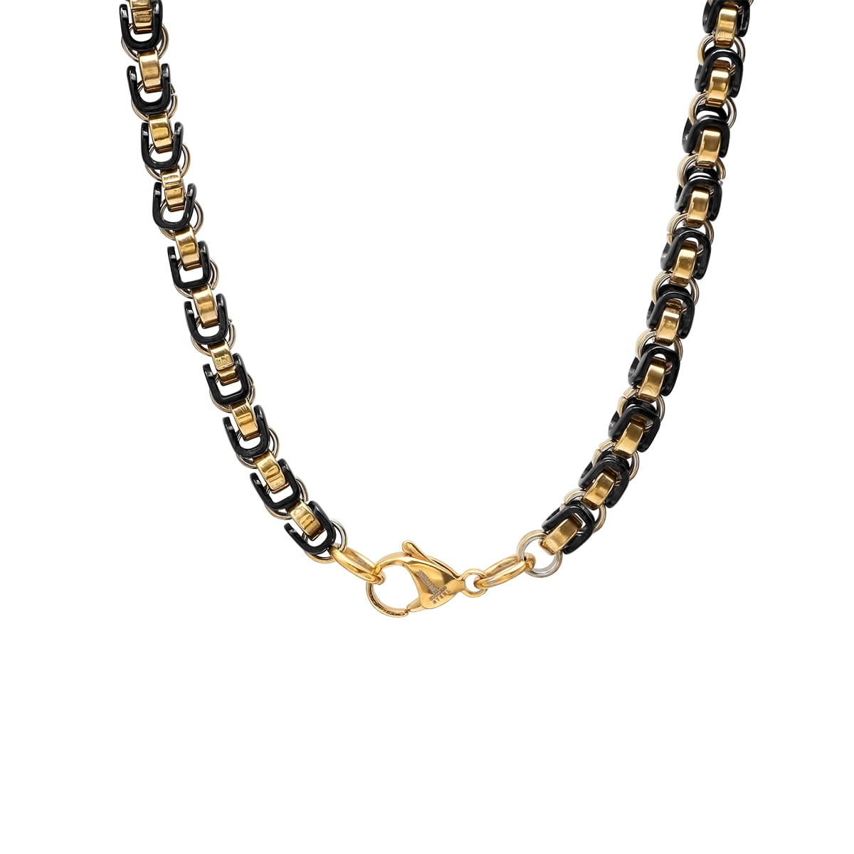 Men's Black IP 18K Gold Plated Stainless Steel Byzantine Chain Link Necklace