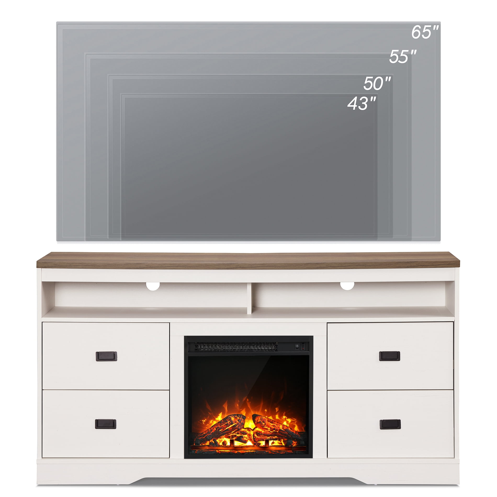 Highboy Electric Fireplace TV Stand Entertainment Center for TVs up to 65", White