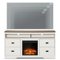 thumbnail image 4 of Wampat Fireplace TV Stand for TVs Up to 65 Inch, Electric Fireplace TV Console, Wood Entertainment Center with Storage Cabinet, Sliding Barn Door, 2 Heating Mode, 5 Brightness,Oak&White, 4 of 9