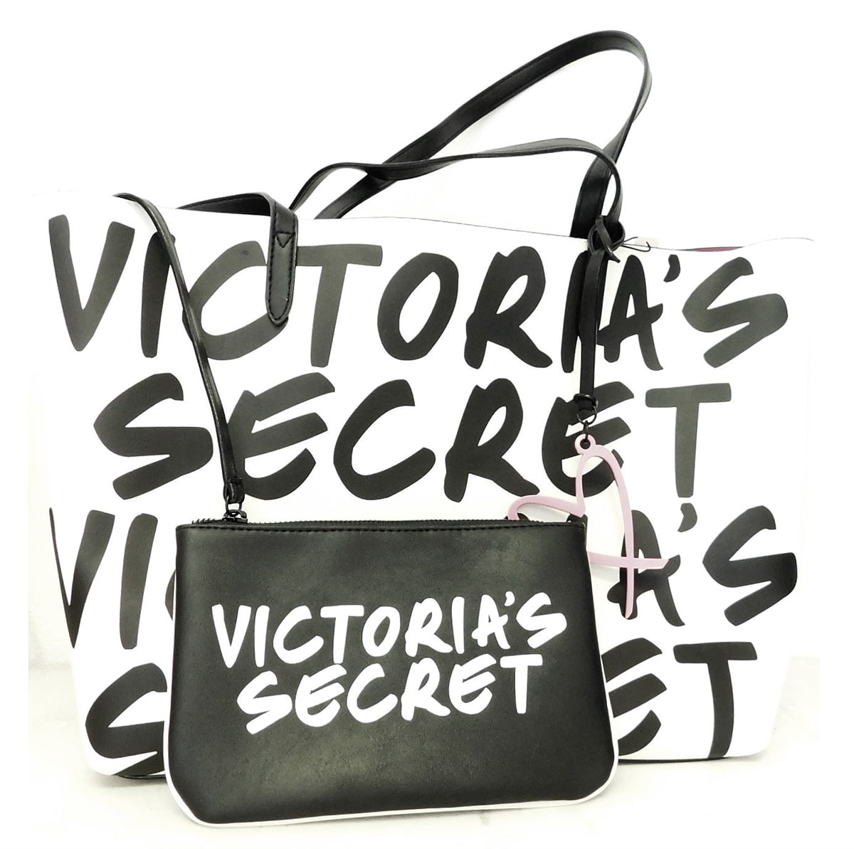 Victorias Secret Tote Bag Black Red Roses Large - Victoria's Secret Bag