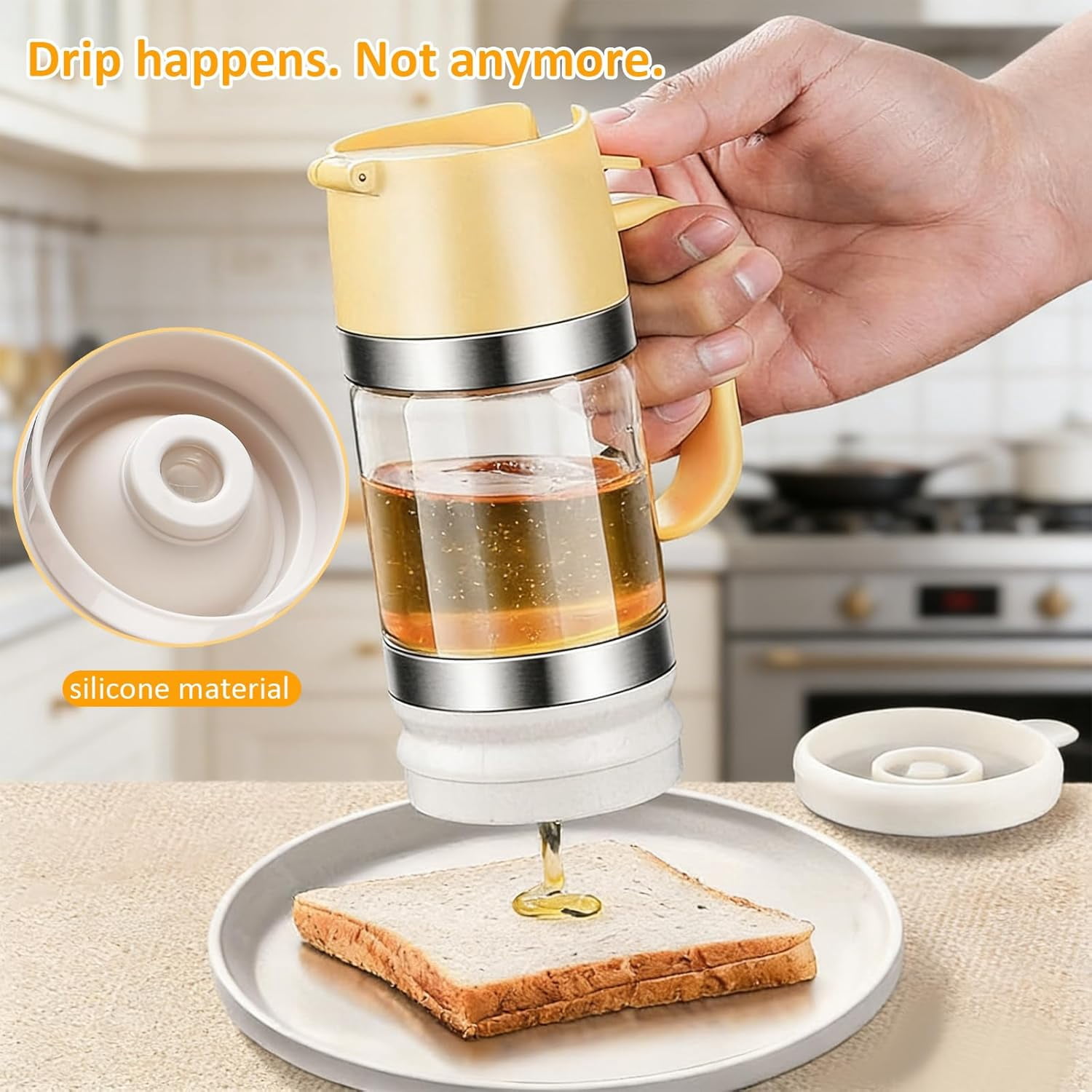 Honey Dispenser with Base, 12 OZ Glass Honey Jar No Drip, Pressure Valve Bottle for Syrup Jam, Black(XX)